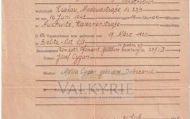 KL Auschwitz Death certificate 1942