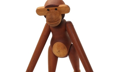 Kay Bojesen: Large monkey figure of patinated teak and limba wood. L. max. 60 cm.