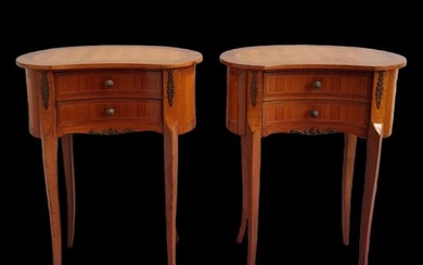 Kidney-shaped bedside tables marquetry (2) - Transition Style