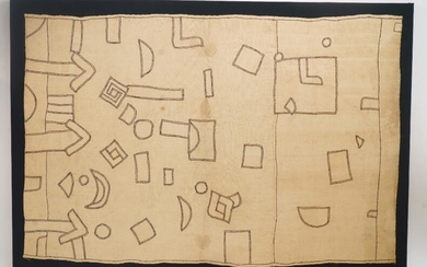 Kuba School, Central Africa, An Embroidered Length of Fabric laid down on black fabric and wooden stretcher, 100 x 65 cm (unframed) Provenance: The estate of the late designer, Anthony Powell.