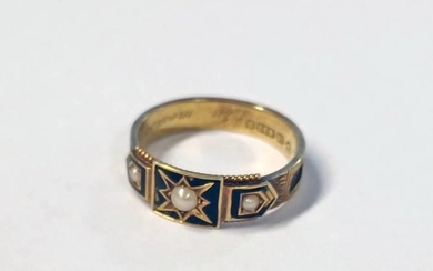 LATE 19TH CENTURY 15CT GOLD & ENAMEL IN MEMORY RING DATED 18...