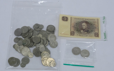 LOTS OF SWEDISH SILVER COINS, AND BANKNOTES.