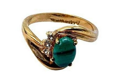 Ladies Malachite Gemstone Ring With Swarovski Crystals Size 8