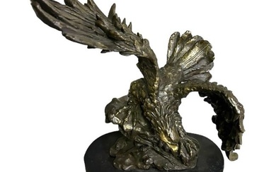 Large Bronze Statue of Eagle, Signed "Thomas" - 12"T - 11.5"W - 9"D