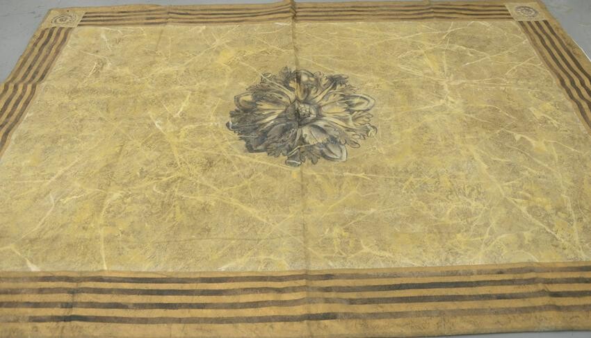 Large Canvas Painted Rug, having a brown floral design