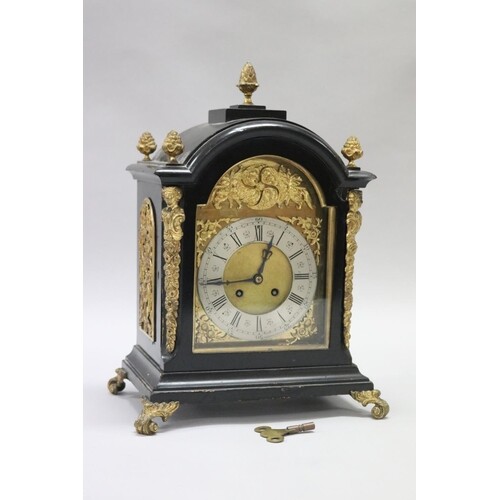 Late Victorian ebonised bracket clock, with French drum move...