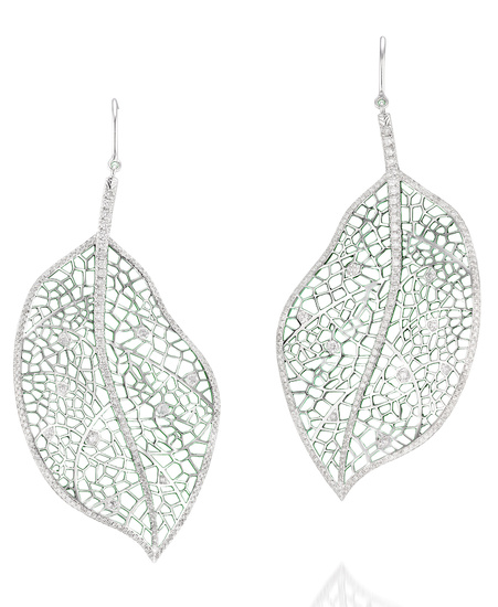 Lauren X Khoo, Pair of White Gold and Diamond Ear Pendants, 'Chameleon Leaf'