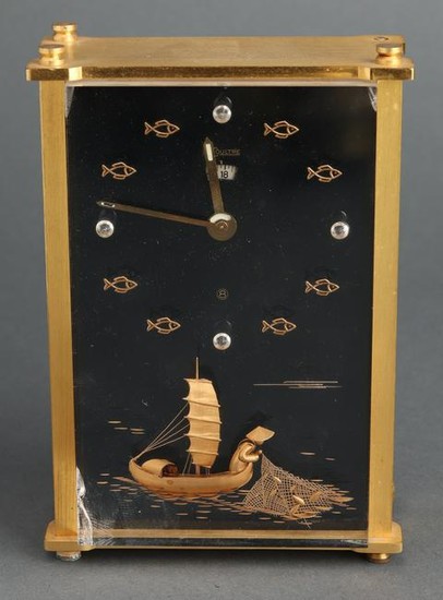 LeCoultre Brass & Lucite Chinoiserie Desk Clock