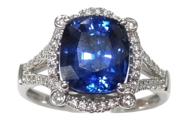 LeVian 4.09ct Gem Quality Natural Sapphire Fine Diamond 18k White Gold Ring