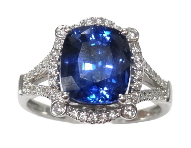 LeVian 4.09ct Gem Quality Natural Sapphire Fine Diamond 18k White Gold Ring