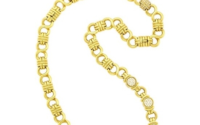 Long Gold and Diamond Link Necklace/Bracelet Combination