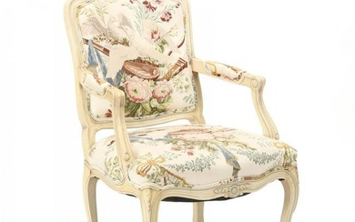 Louis XV Style Carved and Painted Fauteuil