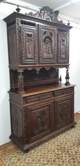 MASSIVE 19TH C. FRENCH BRITTANY BUFFET DEUX CORPS