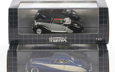 MODEL CARS, 2 pcs, metal/resin, Daimler DB18 Hooper Empress & Daimler DB18 DHC Carlton, Matrix Models, 1:43 scale.