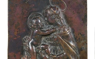 “Madonna and Child” Bronze relief. Italy.