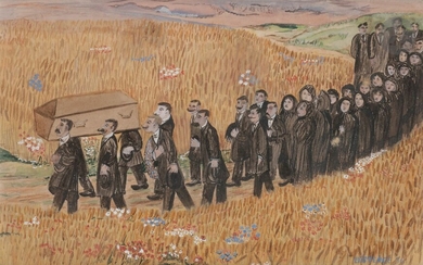 Germaine Coupet dit EXISTENCE (1892 -1952) )Burial in Limousin, 1936Gouache.Signed and dated lower right.Signed and dated lower right. Signed and annotated on the back "Bergère Limousine - Existence by Marie Laurence - Dobazé surname of Existence...