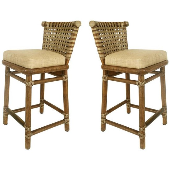 McGuire San Francisco Leather Bound Counter Stools with