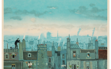 Michel Delacroix (1933), Untitled (Parisian rooftops with chimney sweep)