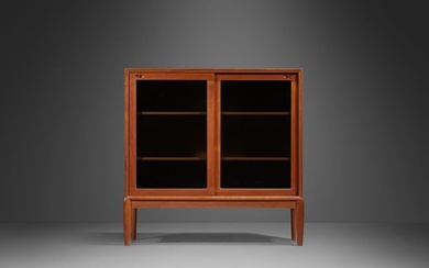 Mid Century Modern Teak Display Cabinet w/ Sliding Glass Doors by HW Klein for Bramin Denmark c.