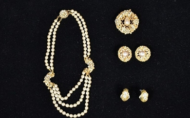 Miriam Haskell Gold Tone and Faux Pearl Set