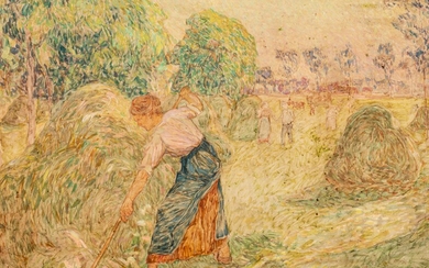 Modest Huys (1874-1932), 'De Hooister te Brakel', the harvest, ca. 1908, oil on board, 48,5 x 69,5 cm
