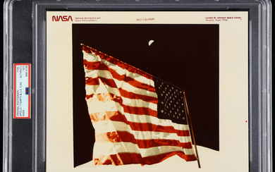 NASA Original Type 1 8x10 Photograph Featuring Apollo 17 with The US Flag and Earth in the Background (PSA)