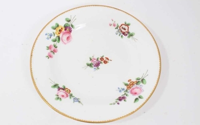 Nantgarw plate, circa 1817-20, polychrome painted with flowers with gilt rim, impressed mark to base, 21cm diameter