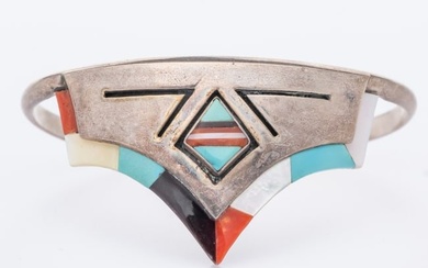 Native American Zuni Vintage Sterling and Inlay Bracelet