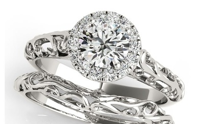 Natural 1.8 CTW Diamond Engagement Ring SET 14K White Gold