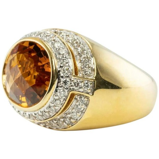 Natural Citrine Genuine Diamond Ring 18K Yellow Gold