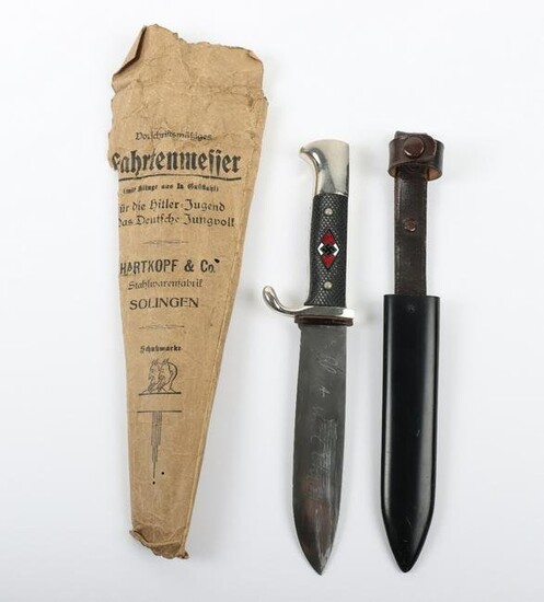 Near Mint Un-Issued Example of Hitler Youth Boys Dagger by Hartkopf & Co in Original Paper Bag of