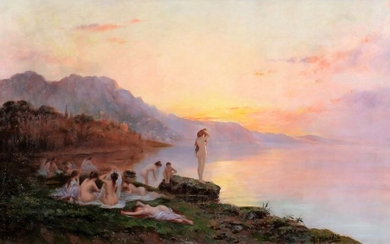 Nicola Forcella (1850-?) - Bathers at sunset