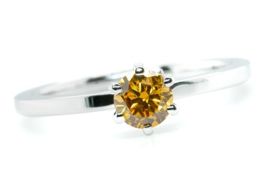 **No Reserve** - 18 kt. White gold - Ring - 0.50 ct Diamond - Natural Fancy Vivid Orange Yellow SI2