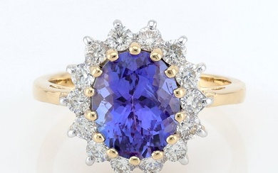 (No Reserve) - [ALGT Certified] - (Tanzanite) 2.81 Cts - (Diamond) 0.63 Cts (14) Pcs - 14 kt. Bicolour - Ring