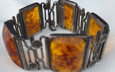 No Reserve Price - Fischland Art Deco - Bracelet Silver Amber