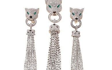 No Reserve Price - PANTHÈRE style - 2 piece jewellery set Silver