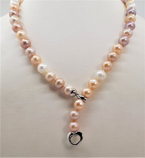 No reserve price - 10x11mm Multi Cultured Pearls - 925 Silver - Necklace