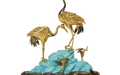 Objet d'Art, Turquoise and Yellow Gold Crane Figural