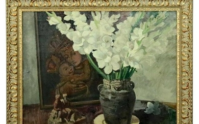 Oil on Canvas Floral Still Life with Gladioli by Edward