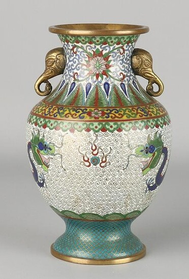 Old Chinese cloisonne vase with dragons and elephant