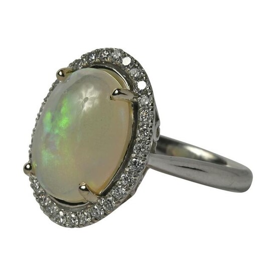 Opal, Diamond, 14k White Gold Ring.