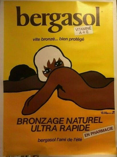 Original Vintage Bernard Villemot Bergasol Poster Linen