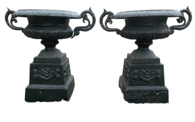 Ornate Cast Iron Urns With Bases