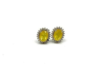 Oval Cut Yellow Sapphire Stud Earrings Surrounded in Swarovski Crystals
