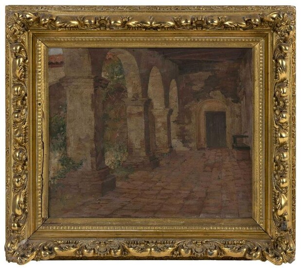 PAINTING OF A COURTYARD 19th Century Oil on canvas