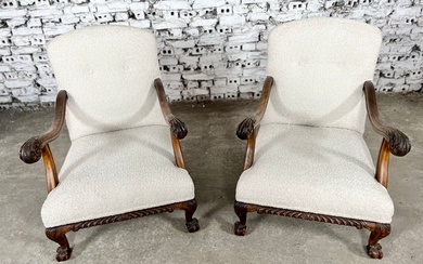 PAIR OF ANTIQUE FRENCH OAK ARMCHAIRS