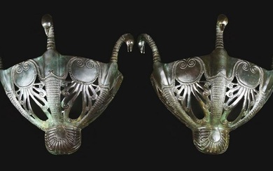 PAIR OF BRONZE SWAN WALL SCONCES.