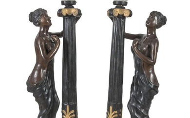 PAIR OF BURNISHED METAL FLOOR LAMPS 20TH CENTURY