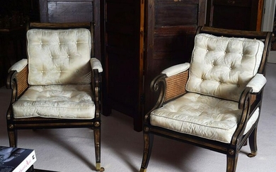 PAIR OF REGENCY STYLE PARCEL GILT LIBRARY CHAIRS