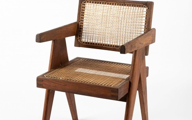 PIERRE JEANNERET (Geneva, 1896-1967). "Easy Chair, 1959. Teak wood and wicker. Seat with inscription: PEC...